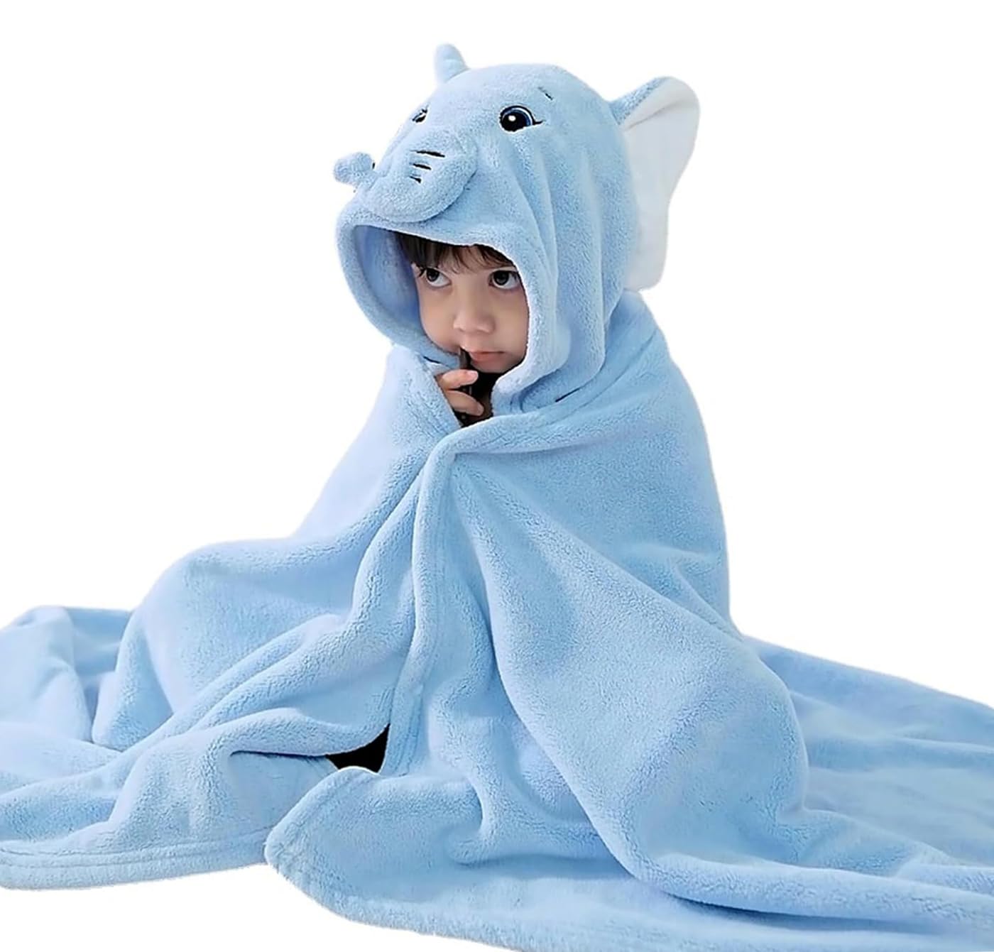Hilmocho Baby Hooded Bath Towel Infant Toddler Swaddle Wrap Blanket Soft Warm Coral Velvet Absorbent Swimming Shower Towel (Blue Elephant)