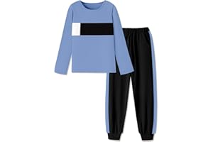Glaoly Boys Clothes Color Block Round Neck Long Sleeve Sweatshirt and Casual Pants 2Pcs Fall Outfits Clothes for Boys 6-14 Y
