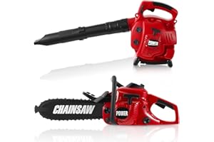 Arrowbash 2 Pcs Toy Gardening Tool Set for Kids Leaf Blower Toy Chainsaw Battery Powered Gardening Tool Set with Lights and Sounds Christmas Birthday Gift for Boys Girls