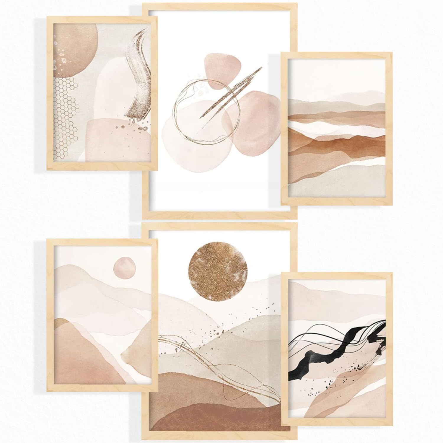 Nacnic ® Set of 6 Abstract Art Posters. Decorative Wall Prints. Light Tones. Sizes A3 and A4. Unframed.