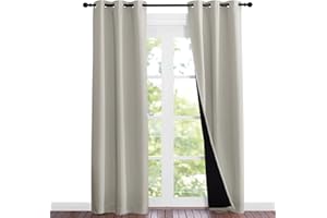 NICETOWN Natural Blackout Curtains 80 inches Long, 2 Pieces, 37" Wide Each Panel, Full Light Blocking Drapes with Black Liner
