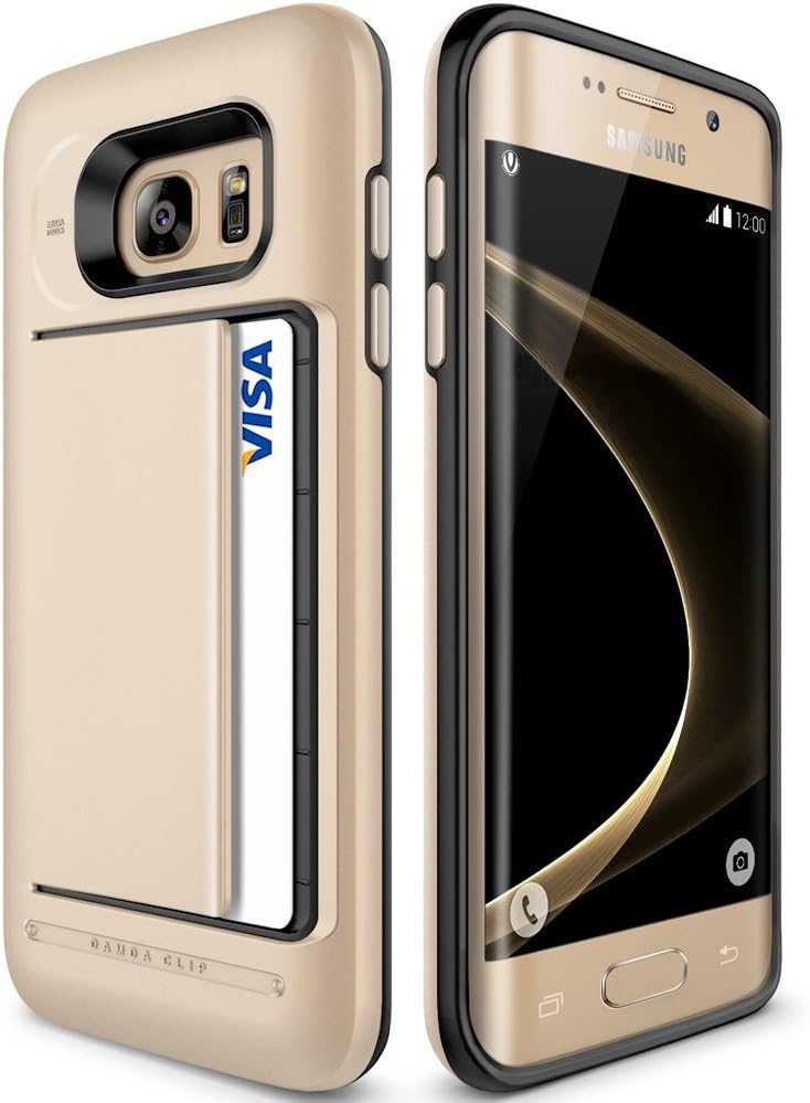 Galaxy S7 Edge Case, VRS Design [Damda Clip][Dark Silver] - [Card Slot][Drop Protection][Heavy Duty][Money Clip][Wallet] - For Samsung Galaxy S7 Edge SM-G935 Devices (Gold )