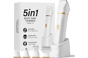 KABOWA Bikini Trimmer for Women - 5 in 1 Electric Razors for Ladys Pubic Facial Nose Body Leg Hair Removal, Waterproof Electric Shaver for Women Private Area Sensitive Skin, Personal Hair Trimmer