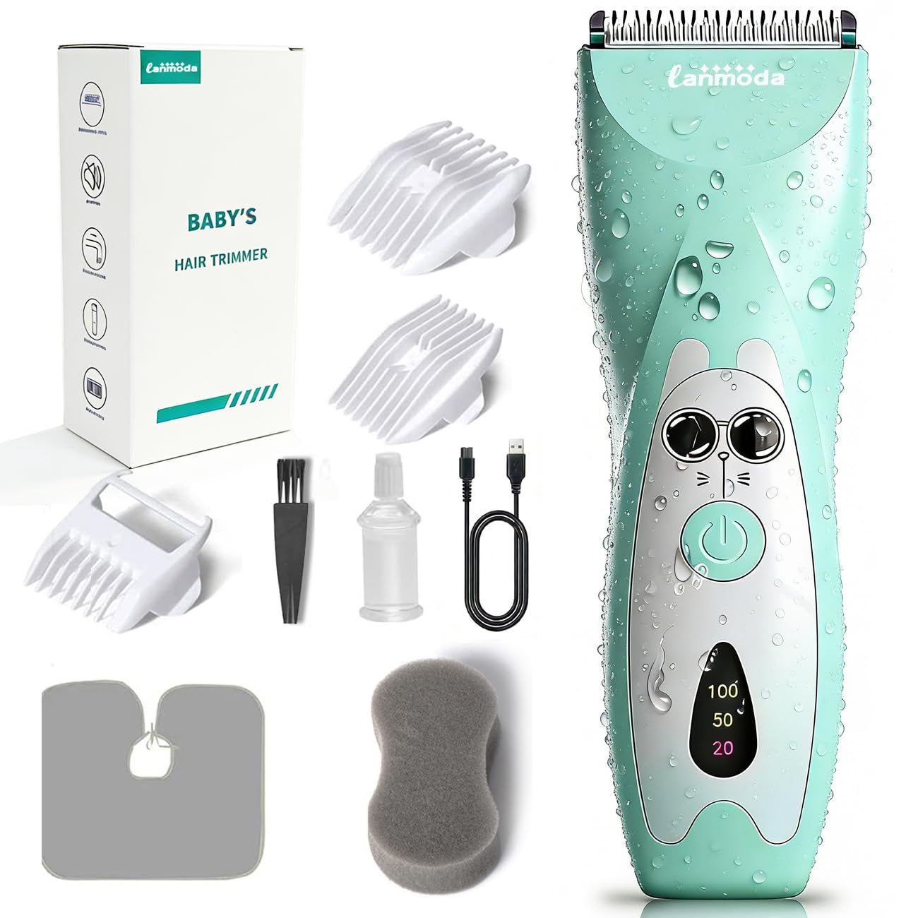 LANMODA Baby Hair Clippers, Ultra-Quiet Hair Trimmer for Toddler, Children with Autism, Waterproof Cordless Ceramic Blade, Rechargeable Haircut Kit for Kids Women
