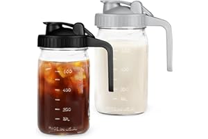 AOEJARRY Breast Milk Pitcher Mason Jar - 2Pack Easy Pouring 32oz Airtight Glass Jar with Pour Spout Lid, Classic Wide Mouth Jar Easy to Clean, Ideal for Coffee & Creamer, Iced & Sun Tea, Juices