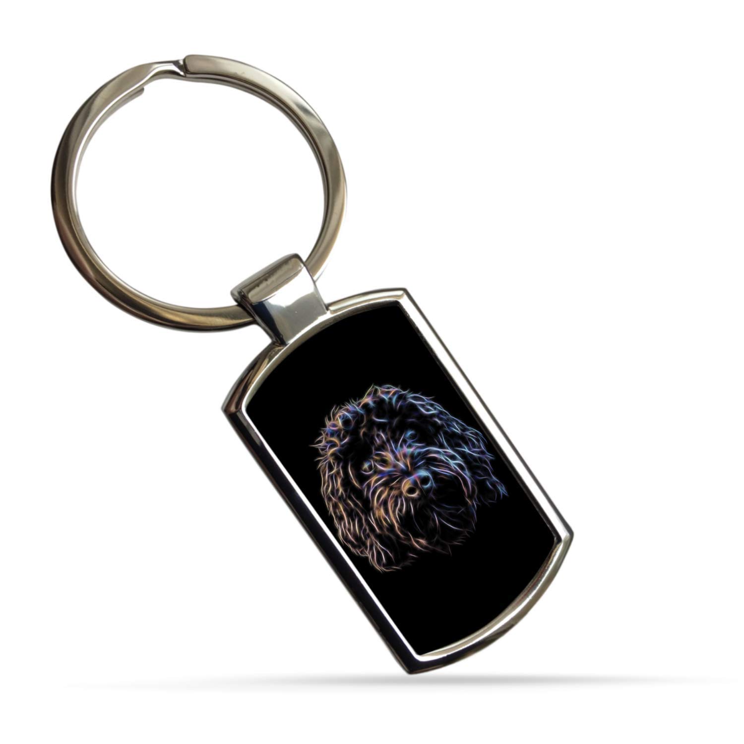 Fractal Artworks Cockapoo Keyring with Fractal Art Design. Black Cockapoo #1-1