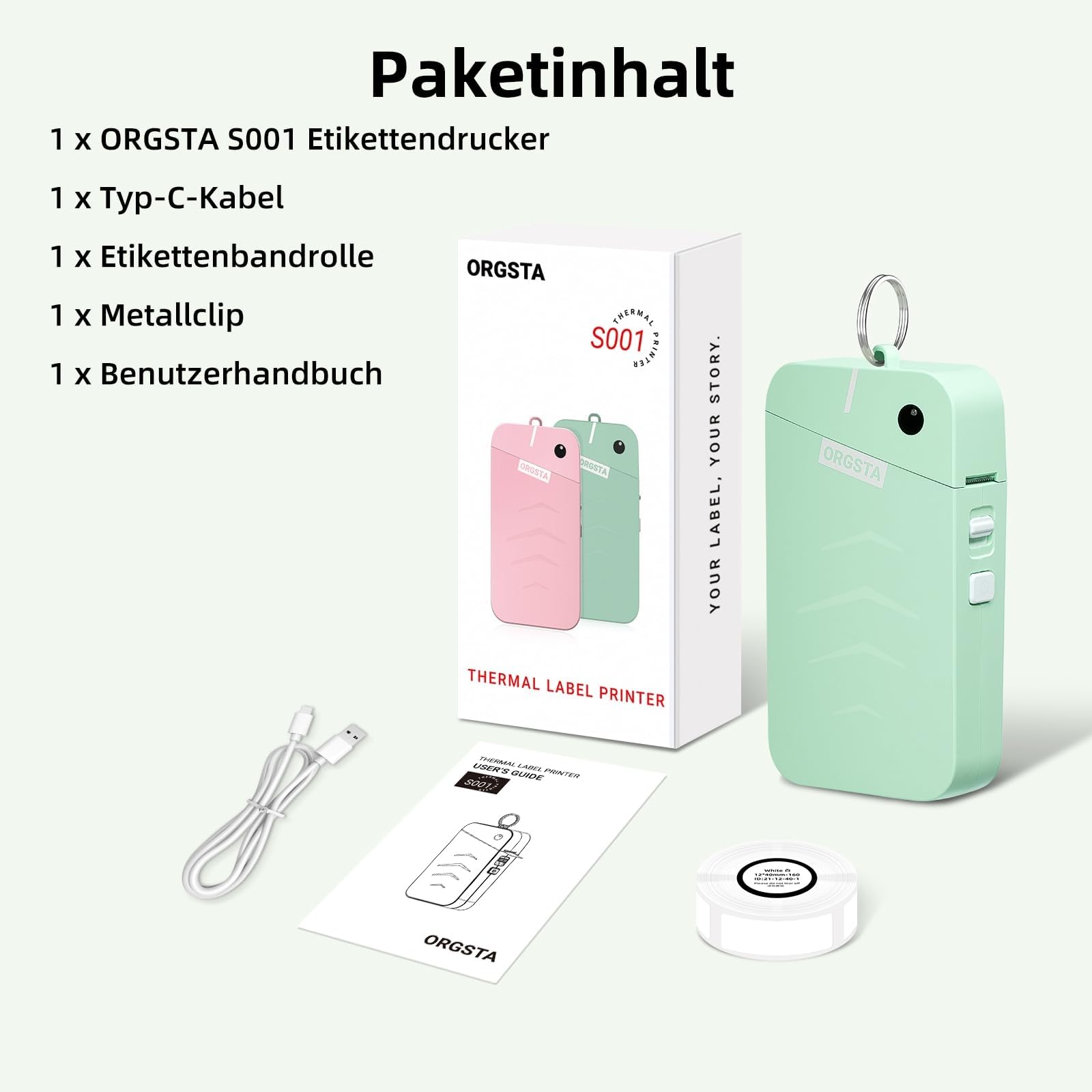 ORGSTA S001 Etikettendrucker Selbstklebend Etikettiergerät Bluetooth 2000 mAh Etikettiermaschinen Beschriftungsgerät Ettikettiergeraet Label Printer Sticker Maker Weihnachten 7