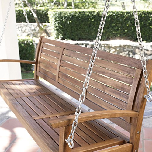 Swing, Porch Swing, Yard Swing, 5 Ft., Outdoor Horizontal Slat Back Porch Swing Crafted From Premium Acacia Wood In Natural Finish