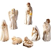 Hikiwin 7Pcs Miniature Nativity Sets for Christmas Indoor Set, Classic Nativity Scene Resin Figurines Set, Nativity Tiny Figures Set for Religious Decorations Collection Gifts