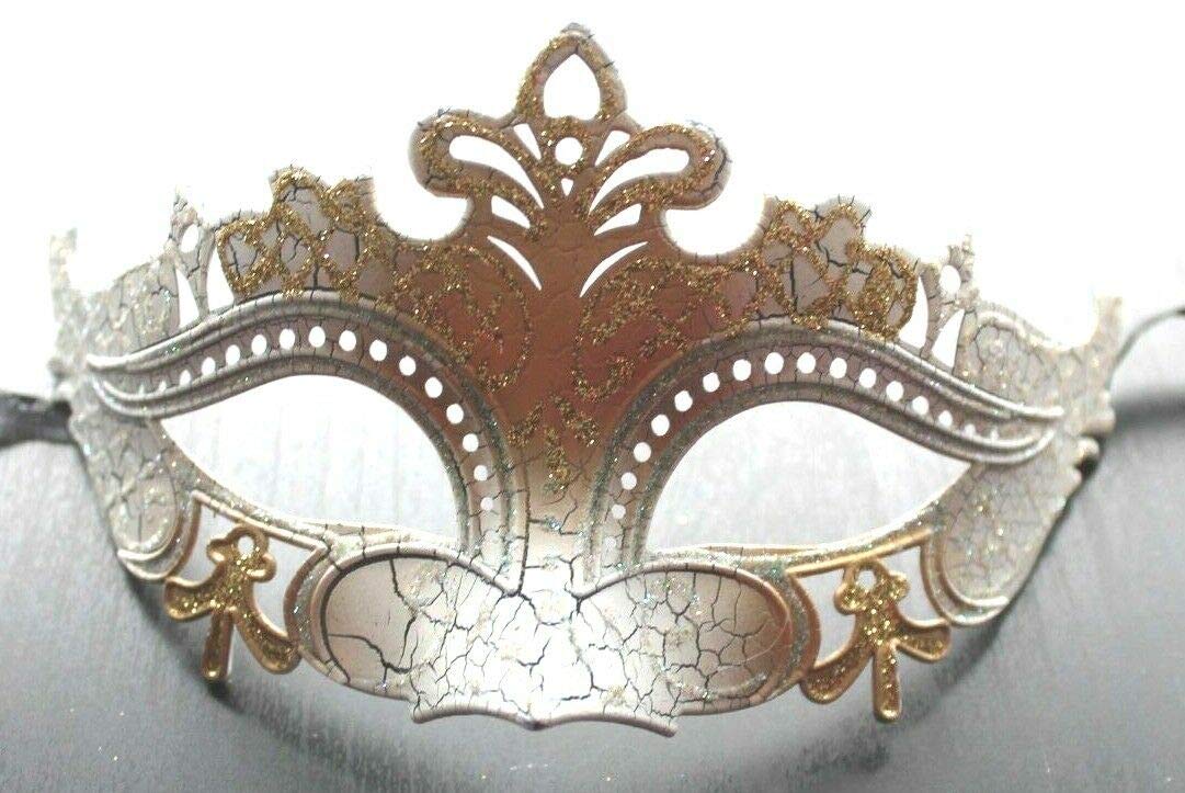 LADIES SPARKLING WHITE AND GOLD RIALTO VENETIAN MASQUERADE CARNIVAL PARTY EYE MASK