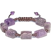 Onesmek Raw Amethyst Crystal Mens Bracelet, Natural Purple Aemthyst Healing Stone Beaded Bracelets for Men, Handmade Crystals Braided Bracelet Men's Birthday Spiritual Jewelry Gifts for Him