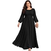 Ever-Pretty Women's Long Sleeve Plus Size Formal Mother of the Bride Dress | Round Neck, Fall Winter, Smocked Waist, A-Line, Plus Size Bridesmaid Dresses, Plus Size Evening Dress