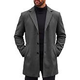 Runcati Mens Mid Long Pea Coats Winter Trench Coat Single Breasted Overcoat | Notched Lapel Collar Peacoat Jacket,Fall Winter Long Coats,Slim Fit Dress Jacket,Black Trench Coat Men