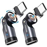 Yossos USB C Magnetic Adapter 240W[2 Pack] 90 Degree Type C Magnetic Charging Cable Right Angle 180 & 360 Degree Rotating Connector Tips for Phone Pad Samsung LG Google