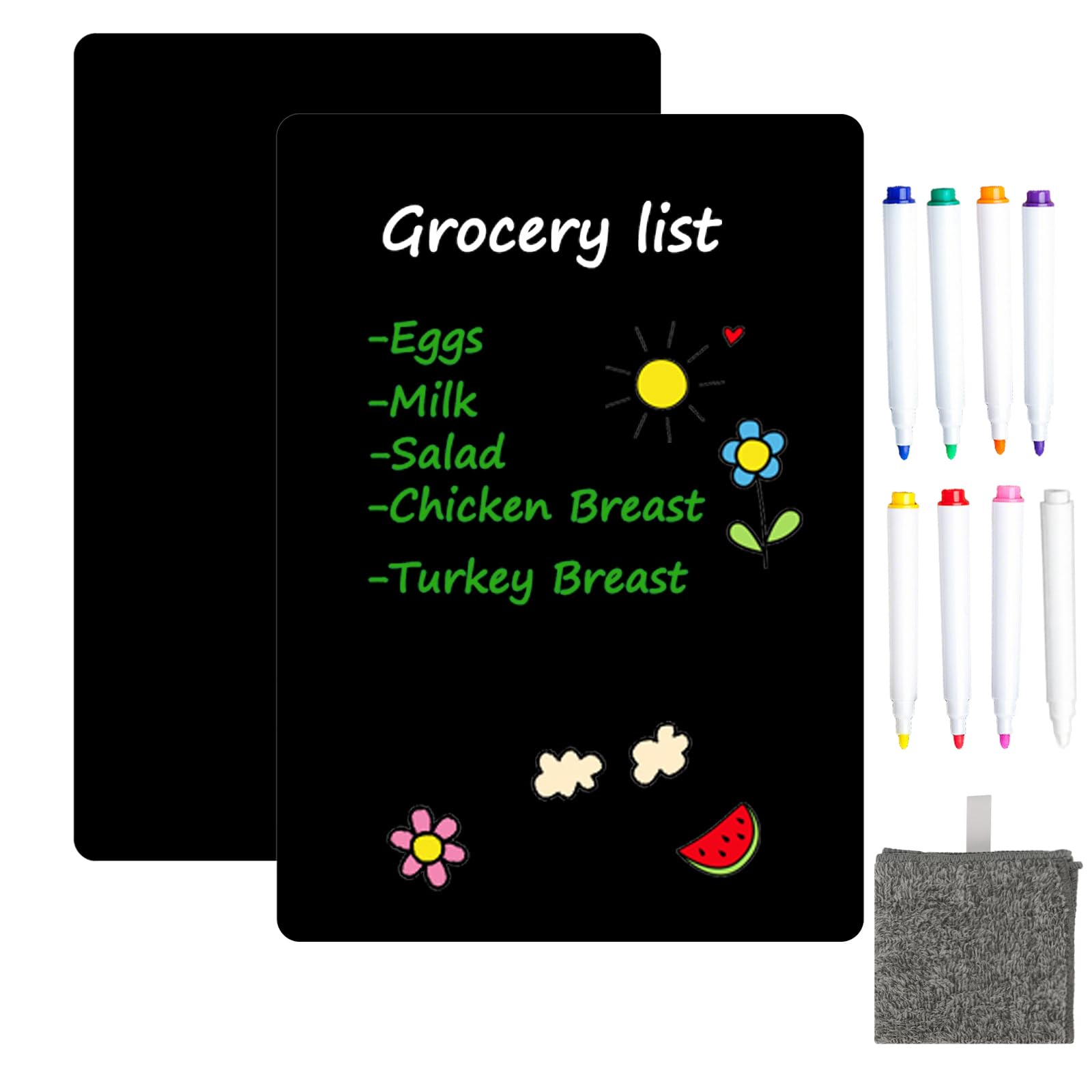 Hisredsun A4 2 Pcs Magnetic Dry Erase Whiteboard Sheet for Fridge,Chalkboard Small Magnet Fridge Message Boards White 8 Pens，1 Eraser