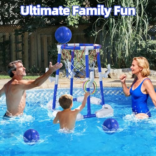 ORCHID M® Pool Basketball Hoop, 2-in-1 Floating Pool Toys Ring Game with 4 Balls and Pump, Outdoor Swimming Pool Basketball Games Water Play Toy Family Party for Kids Adults Age 3-12