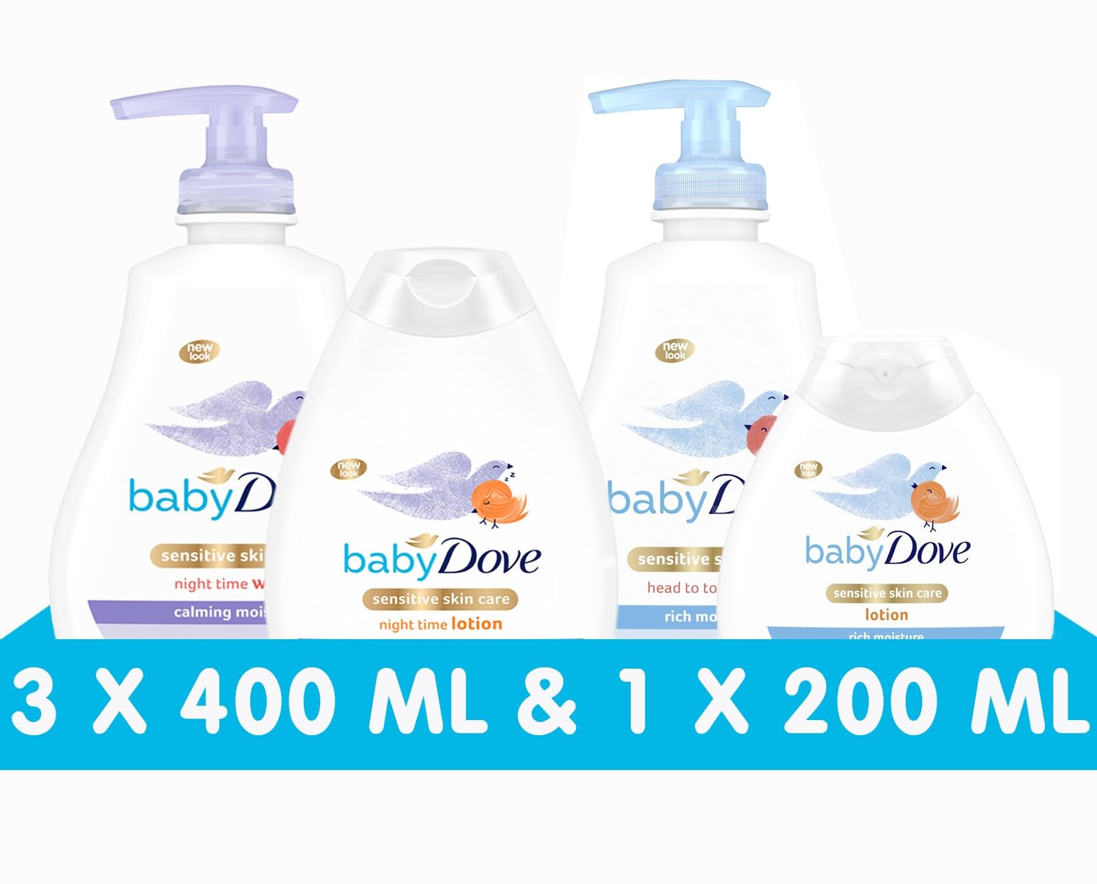 Baby Dove Rich Moisture Head to Toe Baby Wash 400ml & Lotion 200ml + Calming Moisture Head to Toe Wash & Lotion 400ml