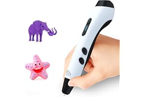 TEQStone TG-17 3D Pen (White), 28 PLA Colors, 5-Speed, Auto Feeding, Non-Clogging with LED Display