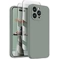 FireNova Designed for iPhone 15 Pro Max Case, Silicone Upgraded [Camera Protection] Phone Case with [2 Screen Protectors], Soft Anti-Scratch Microfiber Lining Inside, 6.7 inch, Calke Green