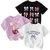 RoseSeek Girl's Bow Cherry Graphic Tees Short Sleeve Crewneck Cute T Shirts Tops for Teens Summer Tops
