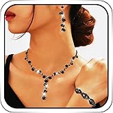 EARENT Black Jewelry Sets Rhinestone Necklace Earring Set for Women