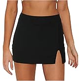 Womens Mini Skorts Casual Y2k Summer Mid-Waisted Front Split Pencil Bodycon Skirts with Shorts Underneath