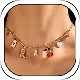 Dcfywl731 Charm Necklace Shell Western Necklaces for Women Initial Necklaces Cherry Cowgirl Cowboy Boot Letter Necklace Western Outfits for Women Beach Accessories