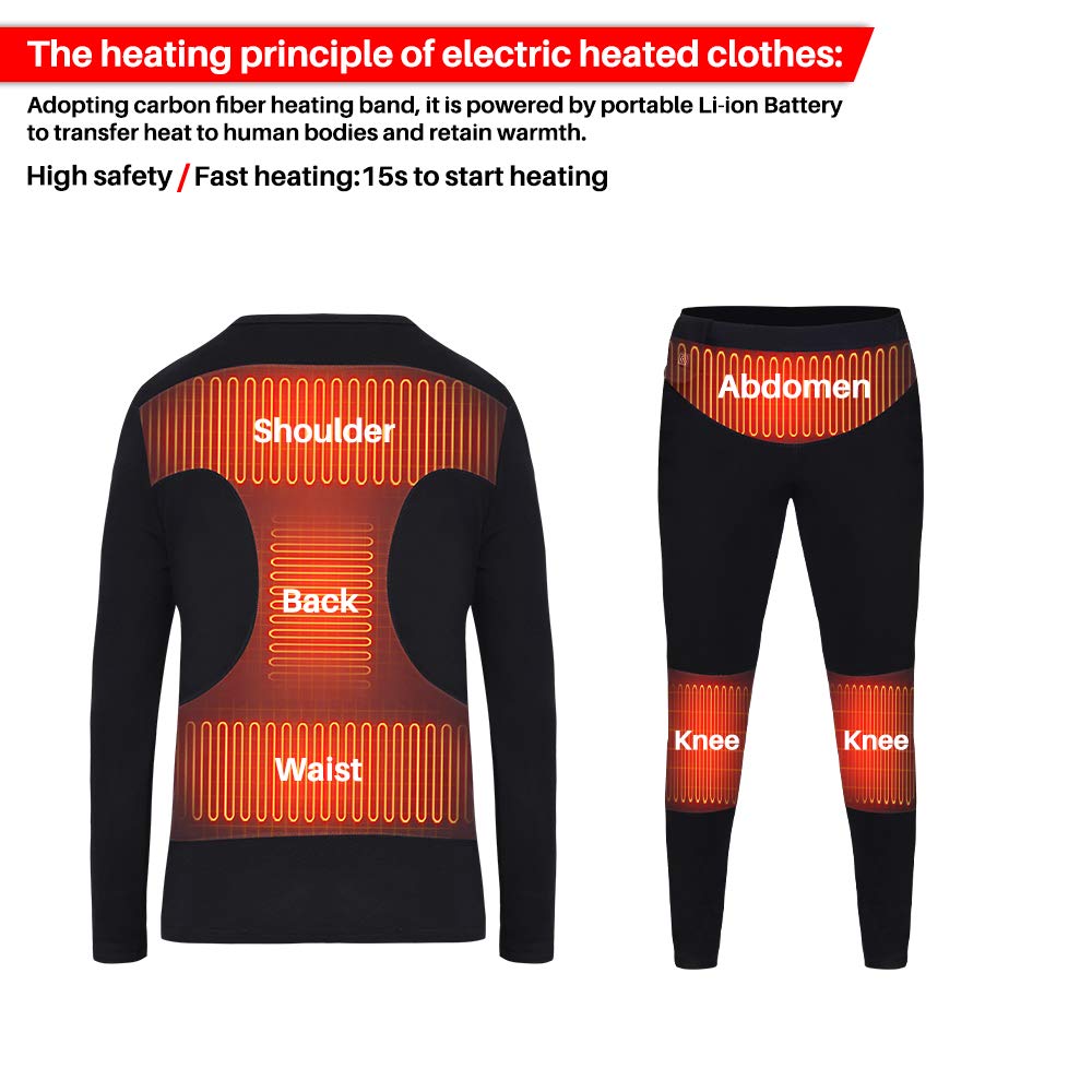J JINPEI Heated Thermal Underwear Set, Men Women Electric Heated Long Sleeve Long Johns Ultra-Soft Base Layer, Heated Clothes Pants for Cold Weather-B J JINPEI Heated Thermal Underwear Top + Heated Pant for Kids Women