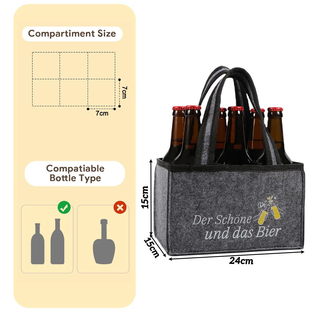 YRsorn Männerhandtasche Bier - Flaschentasche 6 Flaschen, Bier Geschenke für Männer, Der Schöne und Das Bier Personalisierte Geschenke für Herren, Vater, Sohn, Freund, Grau 4