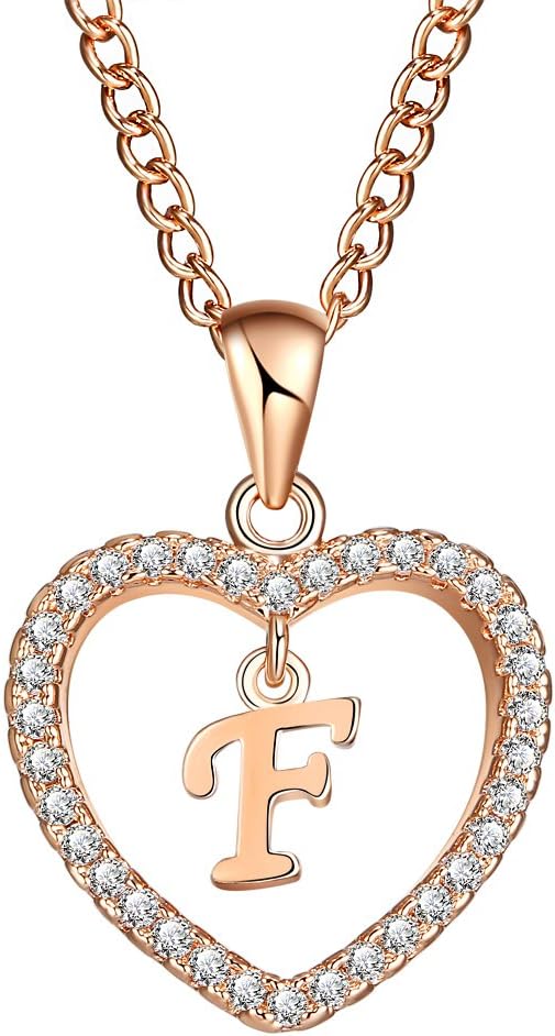 FineMe Initial Heart Necklace Letter A-Z Necklace Heart Love Necklace CZ Cubic Zirconia Pendant for Women Girls