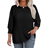 Eytino Plus Size Tops for Women Crew Neck 3/4 Sleeve T-Shirts Loose Casual Solid Basic Business Tees Blouses(1X-5X)
