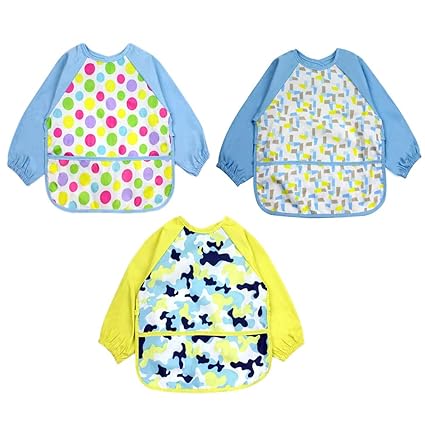 Amazon Limi ベビー キッズ お食事用 長袖 エプロン 3枚組 防水加工