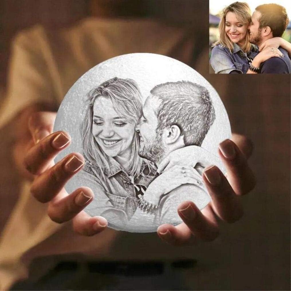 Light Up Moon with Picture Customizable Moon Lamp Night Light with Your Own Picture & Text, 3D Printed Moon Lantern with Stand and Touch Control for Changing Color and Brightness 6 Inch/15cm