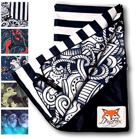 DryFoxCo Quick Dry Reversible Microfiber Beach & Travel Towel with Exclusive Water-Resistant Pocket for Valuables- Compact, Lightweight, Absorbent, Soft, XL 60"x30" - Outdoors, Backpacking, Sports
