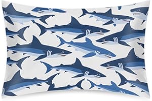 CEMFYZOCH Satin Pillowcase for Hair and Skin Cool Blue Animal Shark Soft Silk Pillow Case with Envelope Closure Cooling Pillow Cases Slip Queen Size Pillow Cover for Women Men Kids Boys Girls 20x30