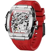 OLEVS Men's Automatic Watch Luxury Fancy Skeleton Tonneau Silicone Band