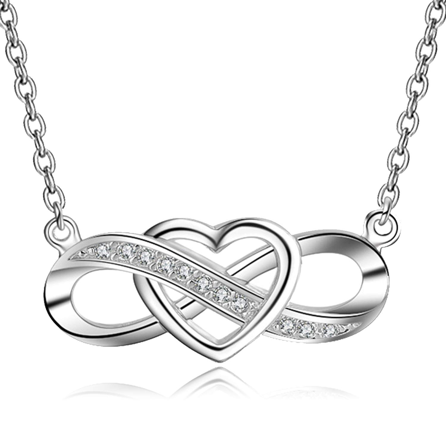 LYL.Adorer Infinity Endless Necklace for Women, 925 Sterling Silver with 5A Cubic Zirconia, Personalised Gift for Her