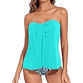Tempt Me Two Piece Tankini Bathing Suits for Women Halter Bandeau Swim Top with Bottom Flyaway Tummy Control Swimsuit