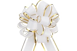 MECCANIXITY 5pcs 4 Inch Large Big Pull Bow with Gold Edge, Organza Car Gift Wrapping Bows Ribbon for Wedding Car Baskets Pres