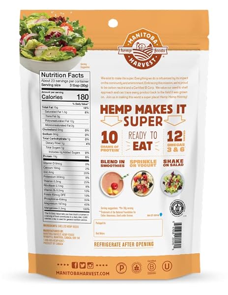 MANITOBA HARVEST HEMP HEARTS, SHELLED HEMP SEEDS – 24OZ – 10G PLANT PROTEIN & 12G OMEGA 3 & 6 PER 30G SERVING – EASY TO DIGEST WITH 9 AMINO ACIDS – GLUTEN FREE, NON-GMO PROJECT VERIFIED