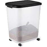 Amazon Basics Pet Food Storage Container with Wheels, BPA-Free, Detachable Scoop, 30lbs Capacity, Reliable Seal