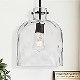 MERINEA Modern Black Glass Pendant Light – 10-Inch Wide Single Dome Light Fixture, 1-Light E26 Ceiling Hanging Lamp for Kitch