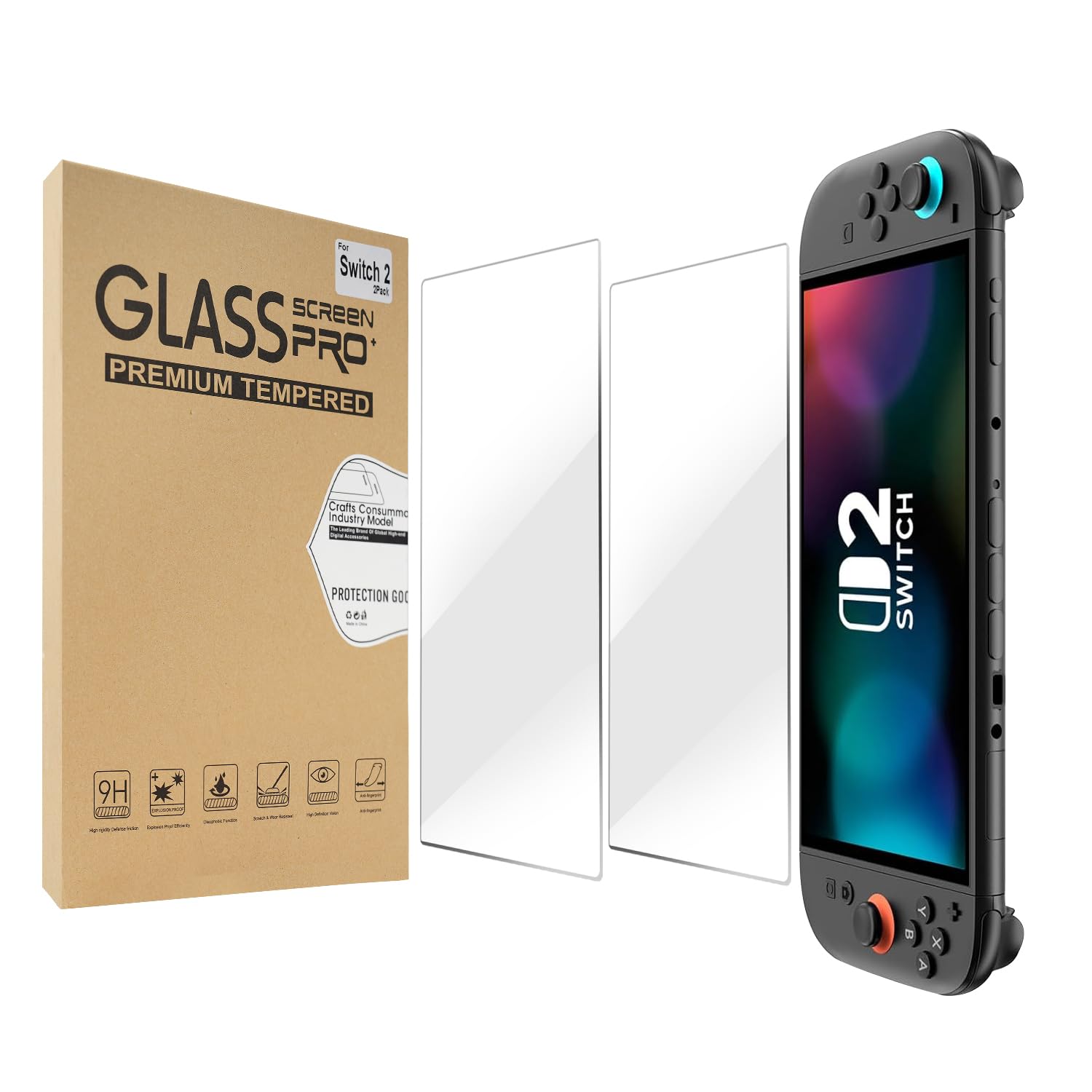 sarlar 2 Pack Screen Protector for Nintendo Switch 2 2025[7.9 inch], Tempered Glass Film, Easy Installation, Ultra HD, Sensor Protection, 9H Hardness, Scratch Resistant, Case Friendly