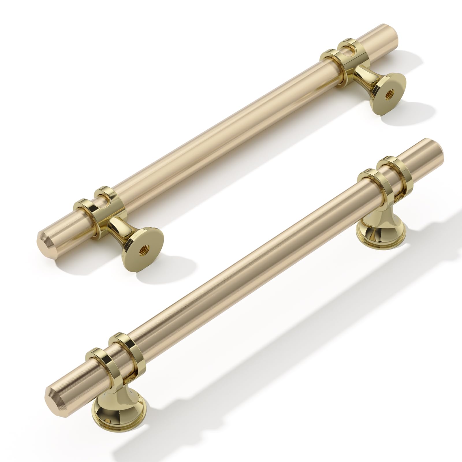 FURNIWARE Pack of 5 Cabinet Handles, Hardware Drawer Pulls, Zinc Alloy + Aluminum Kitchen Cabinet Door Handles Pull, 128mm(5 Inch) Hole Center Gold + Oxidized Bright Gold