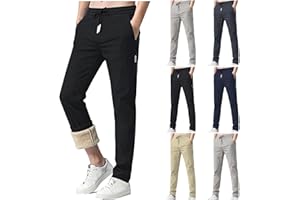 Mens Sweatpants Winter Thickened Warm Fleece Lined Pant with Pockets Drawstring Straight Leg Pants Elastic Waist Sweatpant