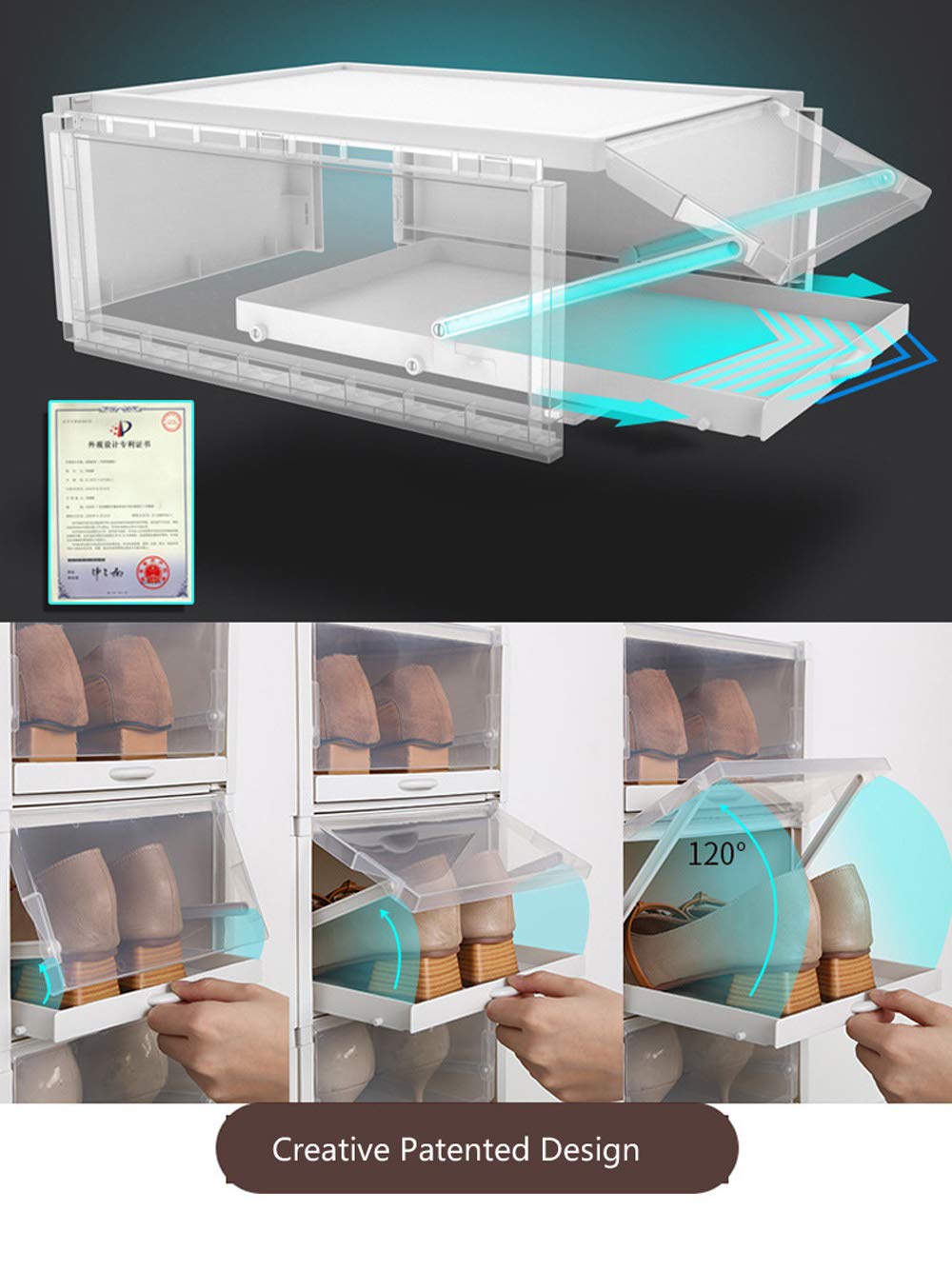 stackable shoe box drawers on Sxylob Plastic Pull Shoe Storage Box Clear Stackable Shoes Boxes Cabinet Organizer Flip Drawer Grey 1 Pc Home Kitchen Storage Organization