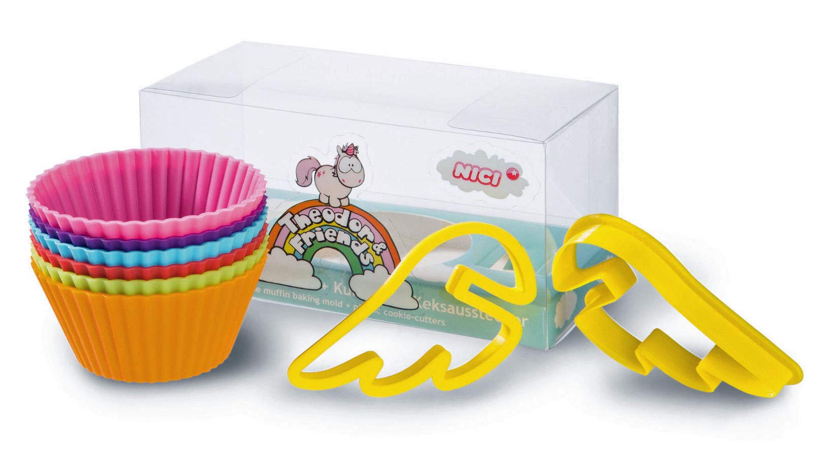 NICI Theodor & Friends 40974.0 Unicorn Silicone Muffin Cases (Pack of 6) with Biscuit Cutter (Pack of 2)