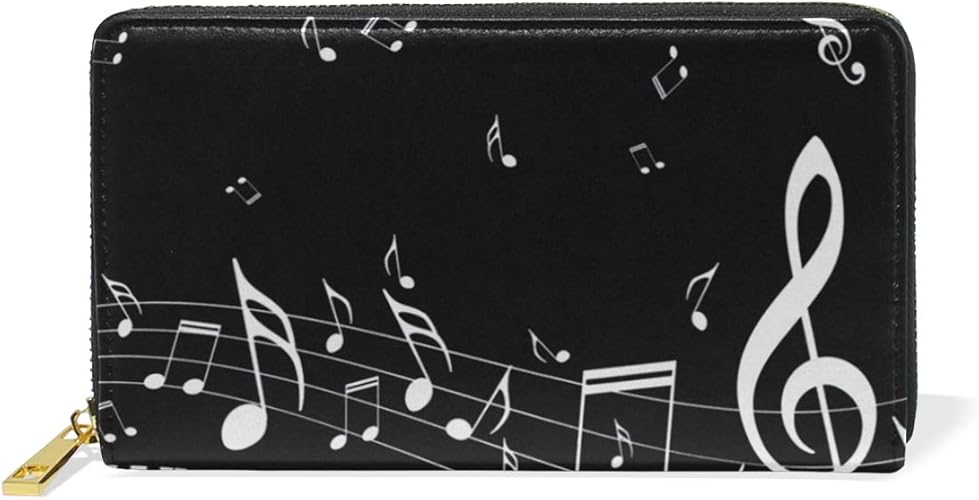 Amazon 長財布 おしゃれ 本革 大容量 かわいい レディース 音符柄 ピアノ柄 音楽柄 ブラック 財布 小銭入れ コインケース ウォレット メンズ ファッション お洒落 ファスナー 10代 代 プレゼント 橘orange レディースバッグ 財布