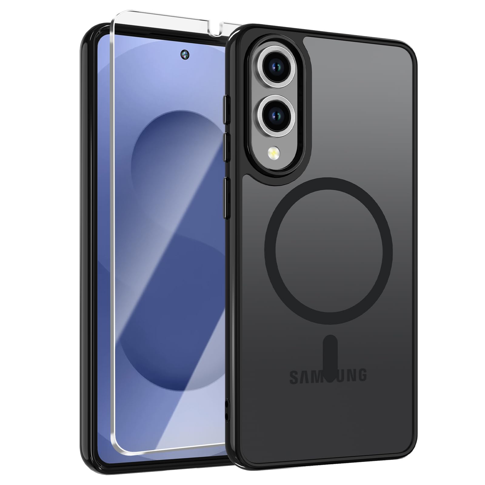 Photo 1 of WRJ for Samsung Galaxy S25 Edge Case, Translucent Magnetic Phone Case for Women Men [Compatible with Magsafe] Slim Anti-Fingerprints Shockproof Protective Cover with Screen Protector-Black