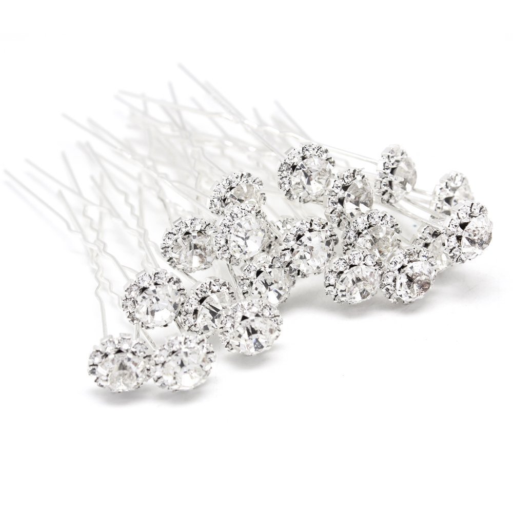 Trimming Shop Crystal Hair Pins Flower Design For Wedding, Bridal Accessories, Party, Women Fashion Accessory, Stainless Steel & Silver Plated, 20pcs